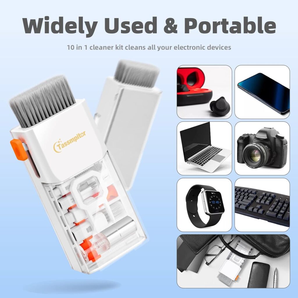 10-in-1 Laptop Keyboard Cleaner Cleaning Kit, Electronics Screen Cleaner Repair Tool with 3 in 1 Earbud Cleaner Pen, Camera Lens Pen, Suit for MacBook iPad, iPhone, Cell Phone, PC Monitor with Patent