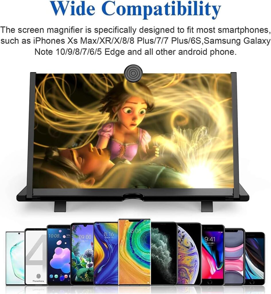 16 Screen Magnifier for Cell Phone - 3D HD Magnifying Projector Screen Enlarger Expanders for Movies, Videos and Gaming – Foldable Phone Stand with Screen Amplifier–Compatible with All Smartphones