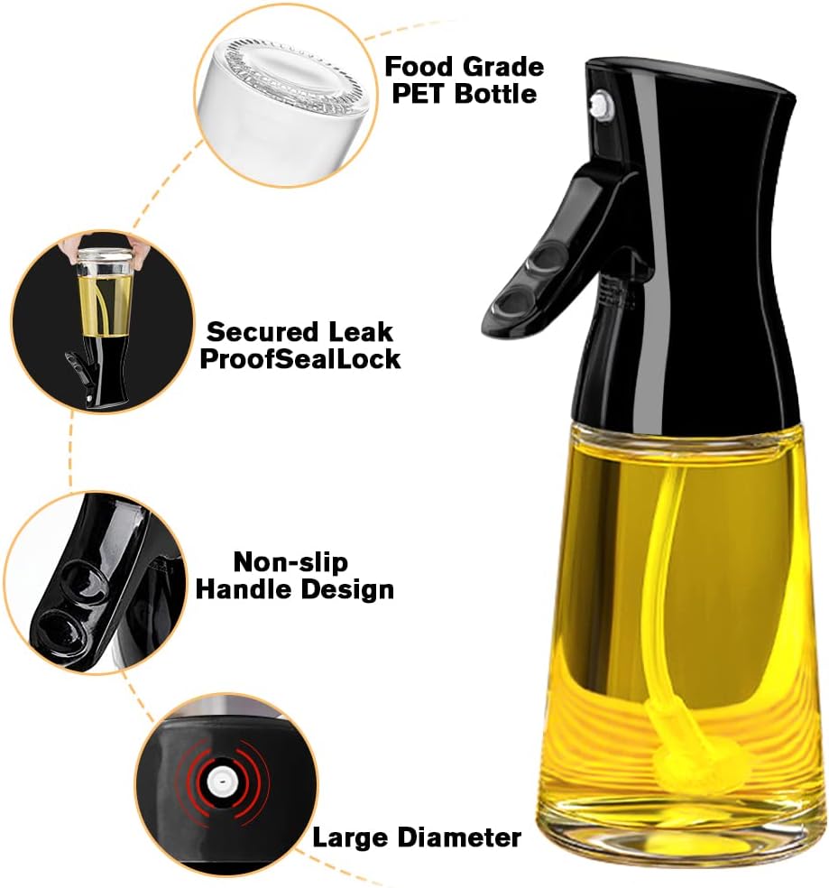 180ml Glass Olive Oil Sprayer with Brush for Cooking - Thick Glass, Strong Spray Force