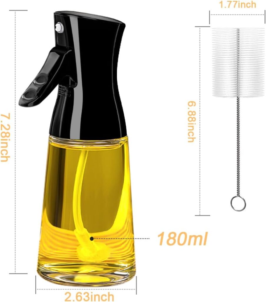 180ml Glass Olive Oil Sprayer with Brush for Cooking - Thick Glass, Strong Spray Force