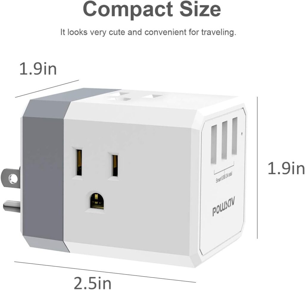 3-Outlet USB Wall Charger and Extender with 3-Way Splitter, ETL Listed - For Home, Office, Cruise Ship