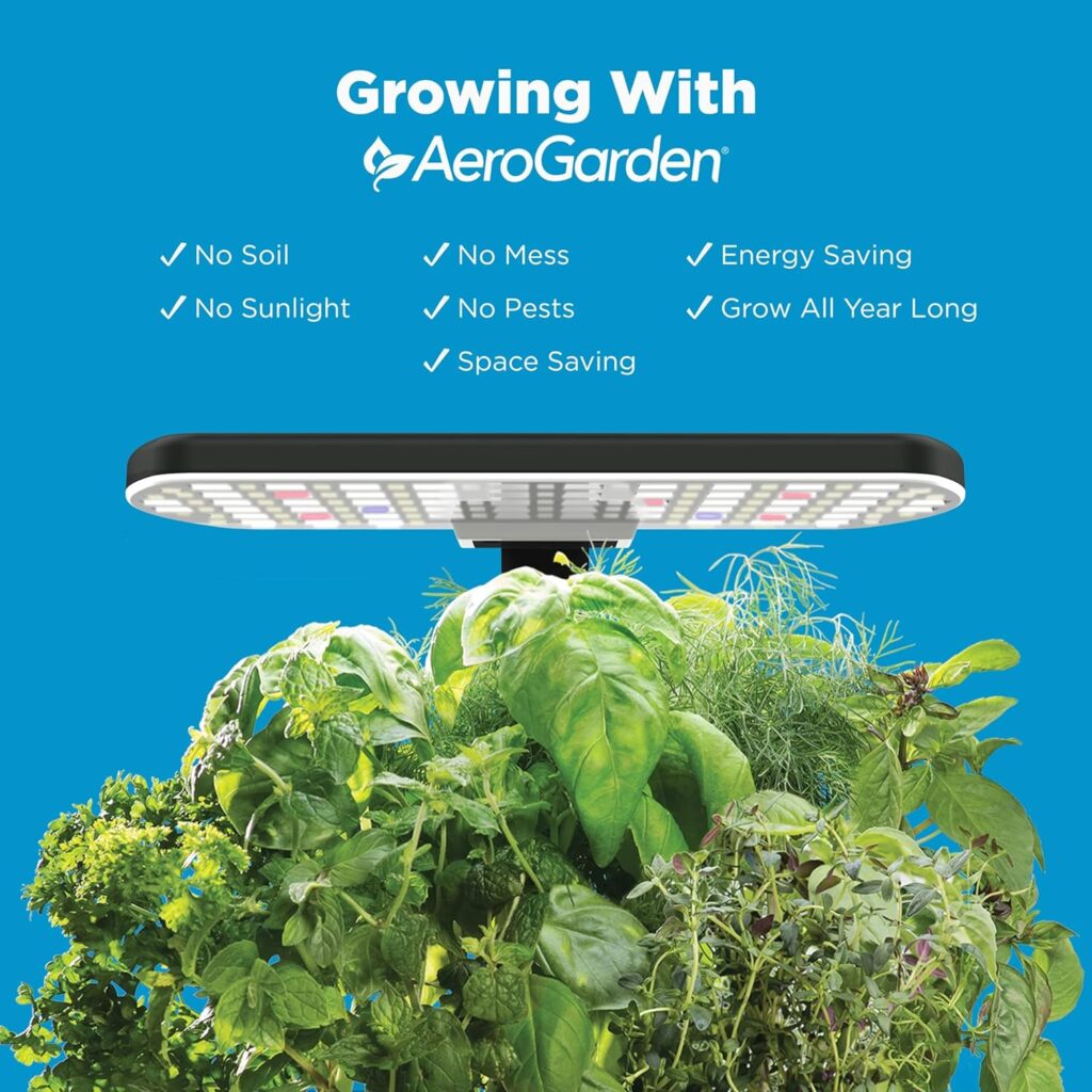 AeroGarden Harvest with Gourmet Herb Seed Pod Kit - Hydroponic Indoor Garden, Black