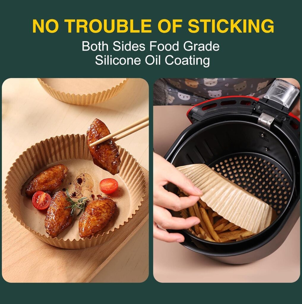 Air Fryer Disposable Square Parchment Liners, Non-Stick, Water Proof - 100 Pack of 6.3 inch Liners for Frying Pans and Microwaves