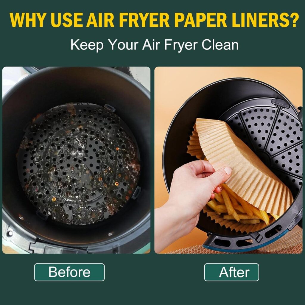 Air Fryer Disposable Square Parchment Liners, Non-Stick, Water Proof - 100 Pack of 6.3 inch Liners for Frying Pans and Microwaves