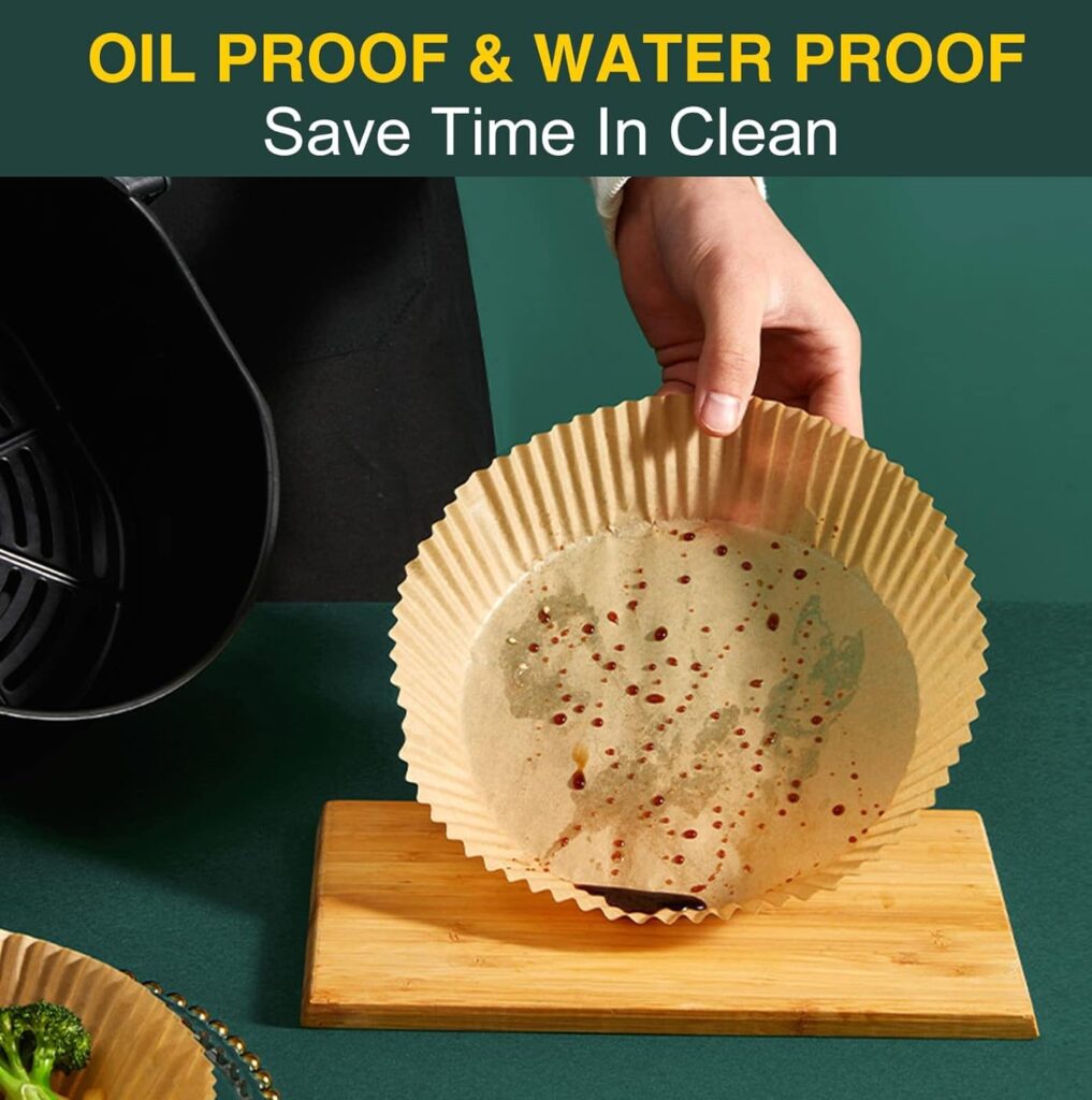 Air Fryer Disposable Square Parchment Liners, Non-Stick, Water Proof - 100 Pack of 6.3 inch Liners for Frying Pans and Microwaves