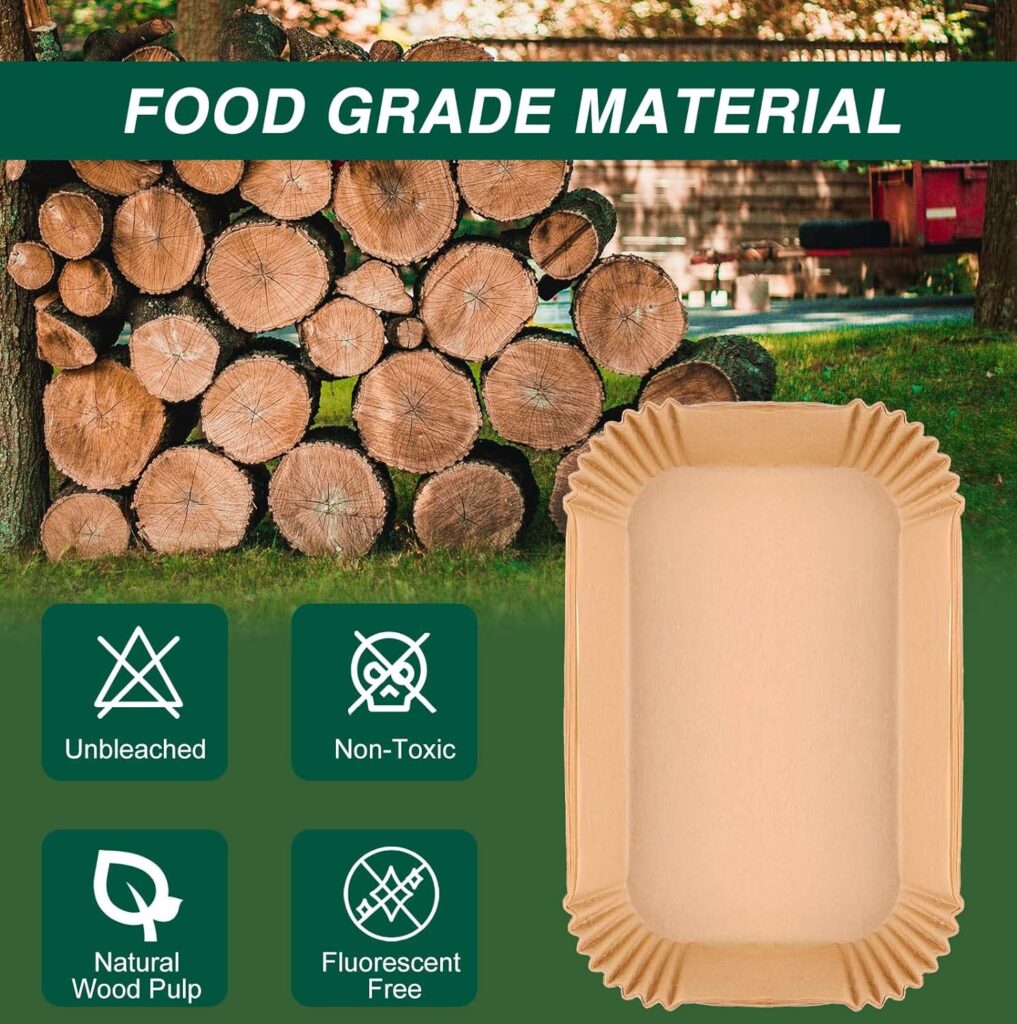 Air Fryer Disposable Square Parchment Liners, Non-Stick, Water Proof - 100 Pack of 6.3 inch Liners for Frying Pans and Microwaves