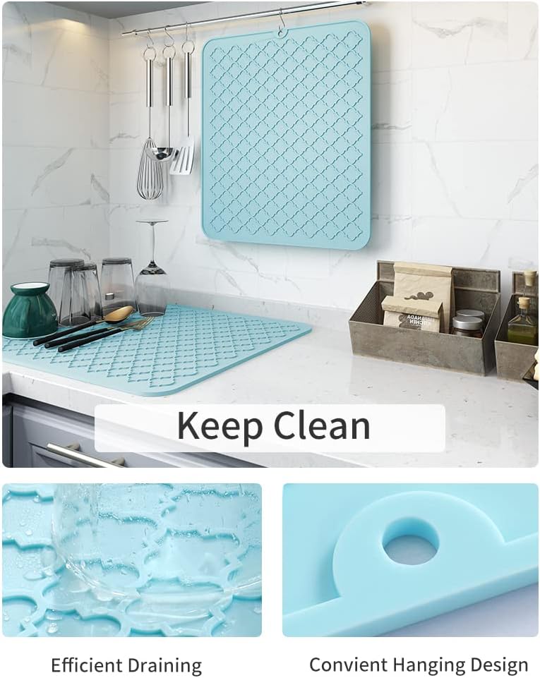 AMOAMI-Dish Drying Mats for Kitchen Counter-Silicone Dish Drying Mat-Kitchen Dish Drying Pad Heat Resistant Mat-Kitchen Gadgets Kitchen Accessories Kitchen Small Appliances (16 x 18, BEIGE)