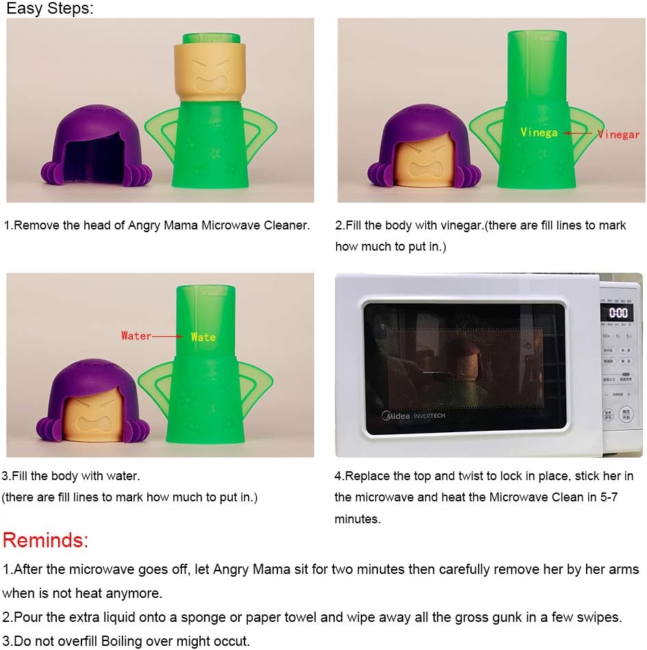 Asltw Angry Mama Microwave Oven Cleaner, Fast Action Steam Kitchen Gadget, Just Add Vinegar and Water (Blue)