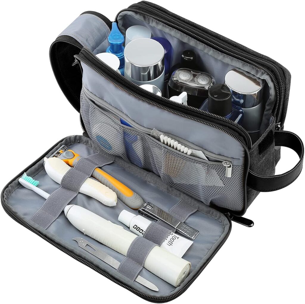 BAGSMART Toiletry Bag for Men, Canvas Travel Toiletry Organizer Dopp Kit Water-resistant Shaving Bag for Toiletries Accessories,Beige-Medium