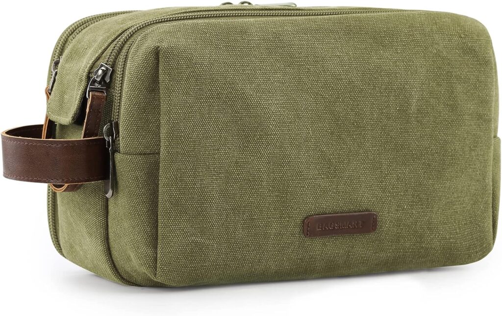 BAGSMART Toiletry Bag for Men, Canvas Travel Toiletry Organizer Dopp Kit Water-resistant Shaving Bag for Toiletries Accessories,Beige-Medium