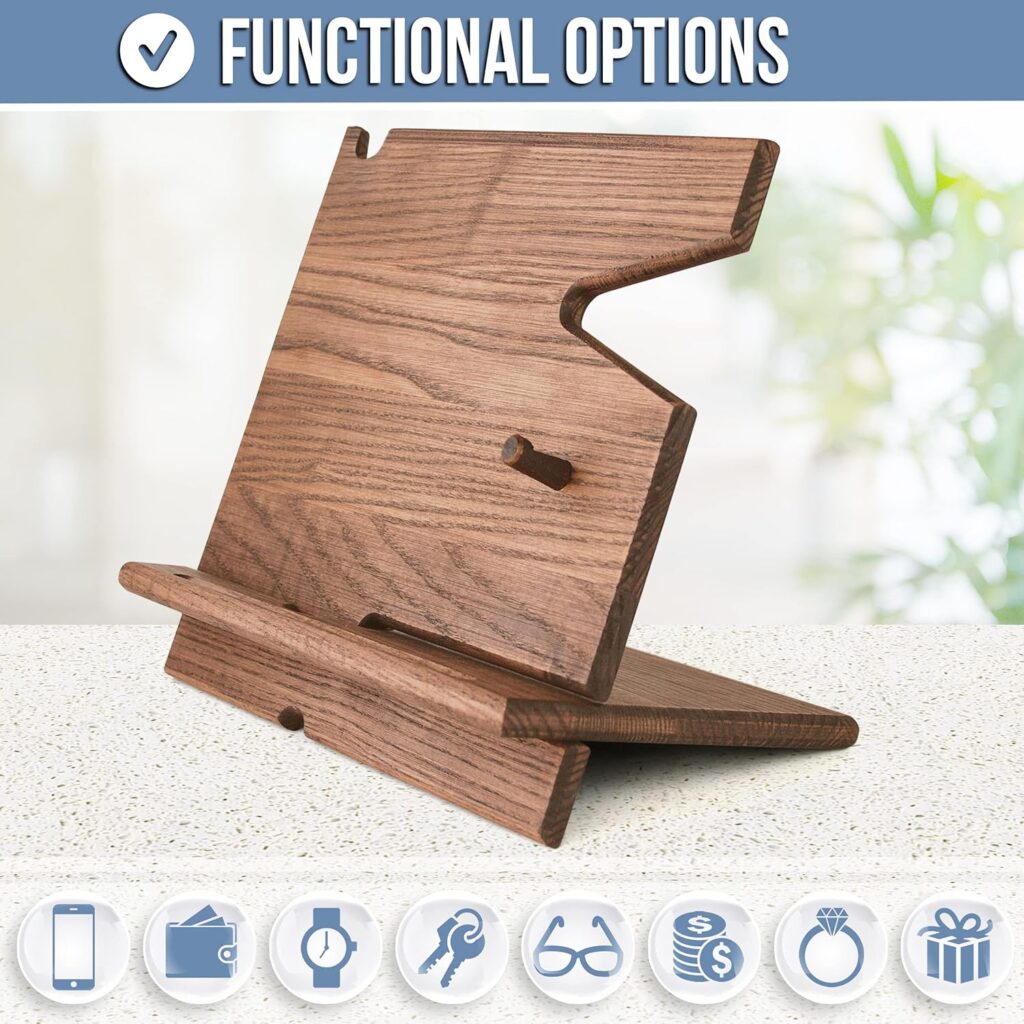 BARVA Wood Docking Station Farmhouse Decor Nightstand Organizer Phone Wallet Watch Stand Key Holder Charging Dock Desk Accessories Tech Gadgets Bedside Caddy Birthday Gifts for Men Side Table EDC Tray