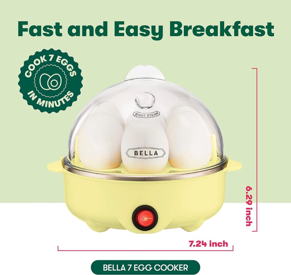 BELLA Rapid Electric Egg Cooker and Poacher with Auto Shut Off for Omelet, Soft, Medium and Hard Boiled Eggs - 7 Egg Capacity Tray, Single Stack, Red