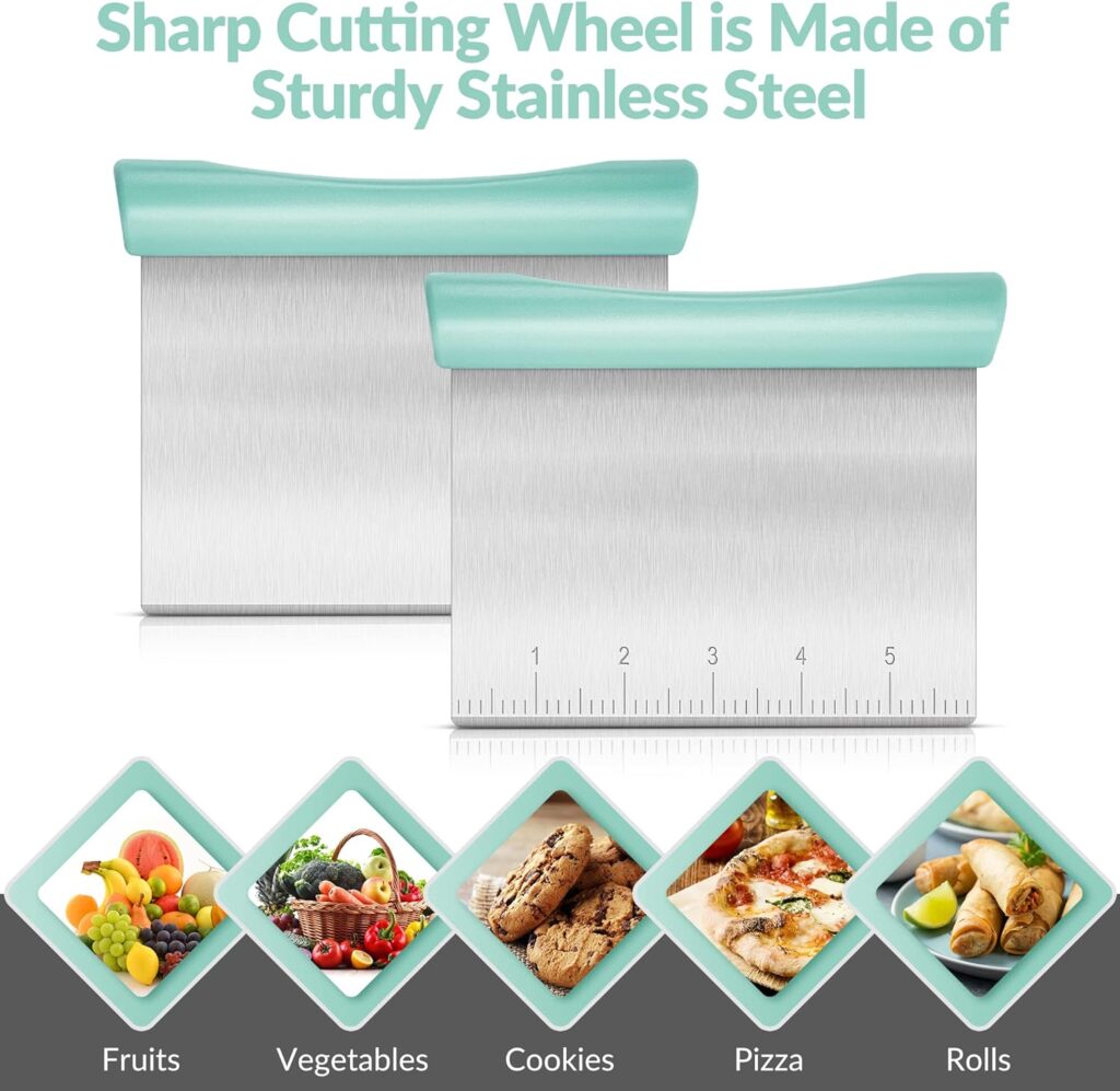 Bench Scraper, Stainless Steel Dough Scraper, Pastry Scraper, Pizza and Dough Cutter Multi-Purpose Scraper/Chopper, Pizza Cutter Food Chopper Baking Supplies Kitchen Gadgets, Black