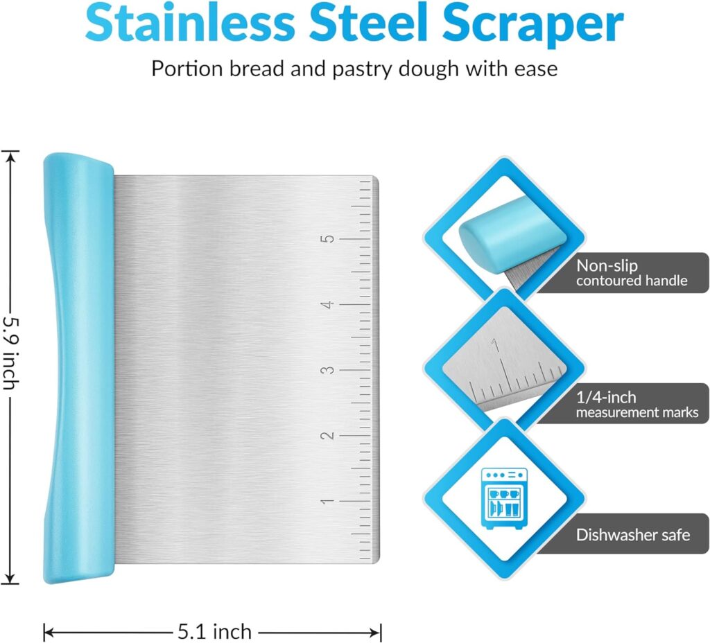 Bench Scraper, Stainless Steel Dough Scraper, Pastry Scraper, Pizza and Dough Cutter Multi-Purpose Scraper/Chopper, Pizza Cutter Food Chopper Baking Supplies Kitchen Gadgets, Black