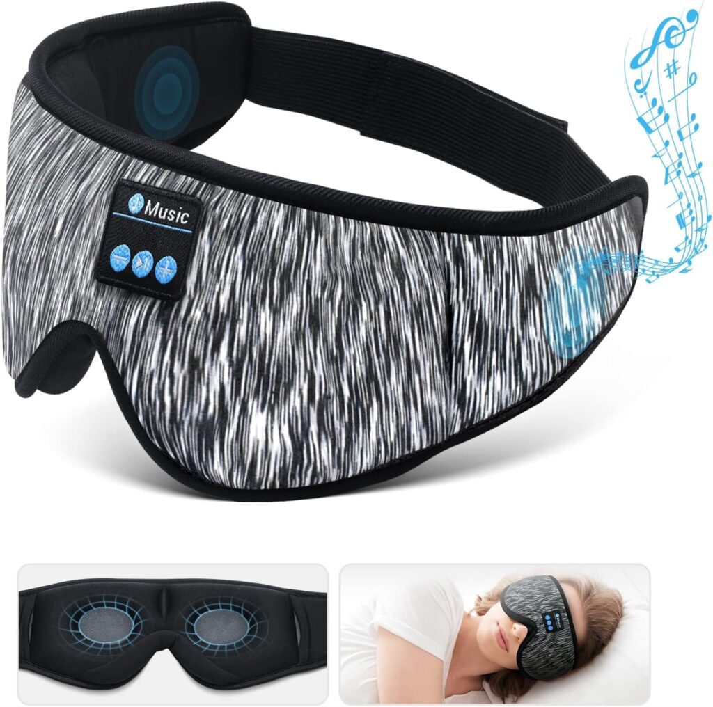 Bluetooth Sleep Mask Sleep Headphones-3D Sleep Mask with Bluetooth Headphones, Wireless Eye Mask for Sleeping for Side Sleepers Meditation Gifts Travel Gadgets for Men Women (Medium, Gray)
