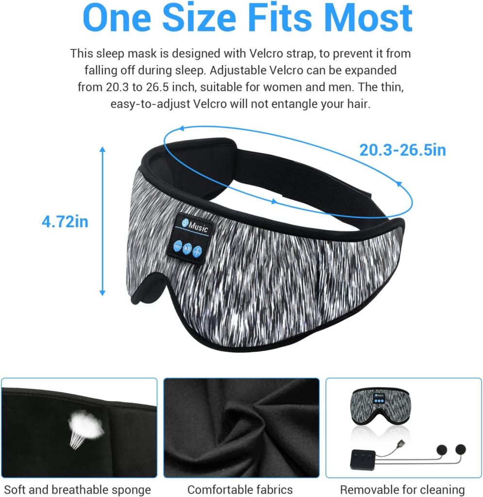 Bluetooth Sleep Mask Sleep Headphones-3D Sleep Mask with Bluetooth Headphones, Wireless Eye Mask for Sleeping for Side Sleepers Meditation Gifts Travel Gadgets for Men Women (Medium, Gray)