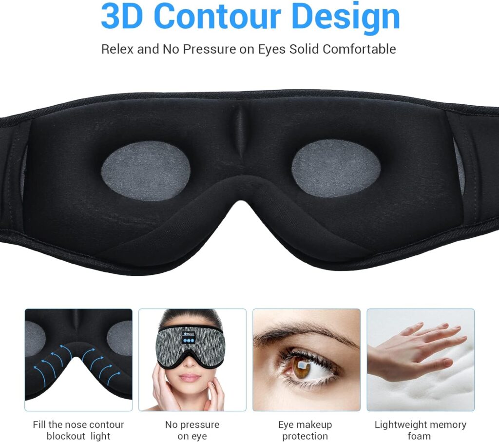 Bluetooth Sleep Mask Sleep Headphones-3D Sleep Mask with Bluetooth Headphones, Wireless Eye Mask for Sleeping for Side Sleepers Meditation Gifts Travel Gadgets for Men Women (Medium, Gray)