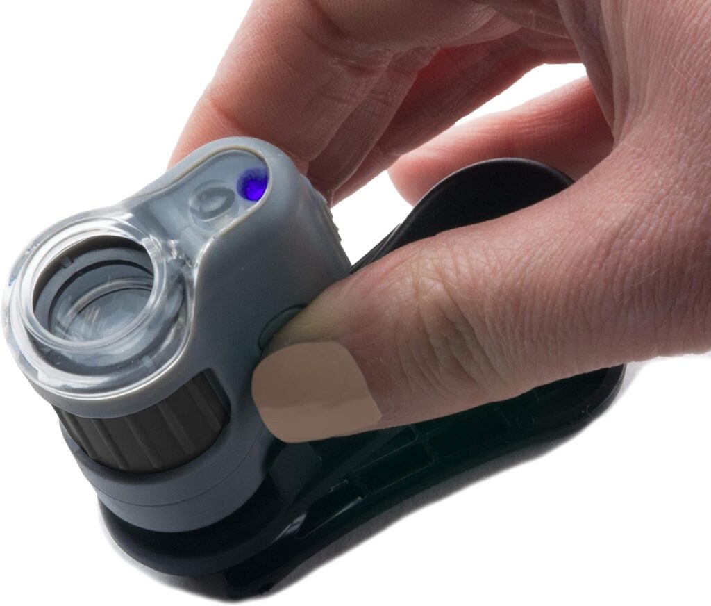 Carson MicroMini 20x LED Lighted Pocket Microscope with Built-In UV and LED Flashlight - Blue