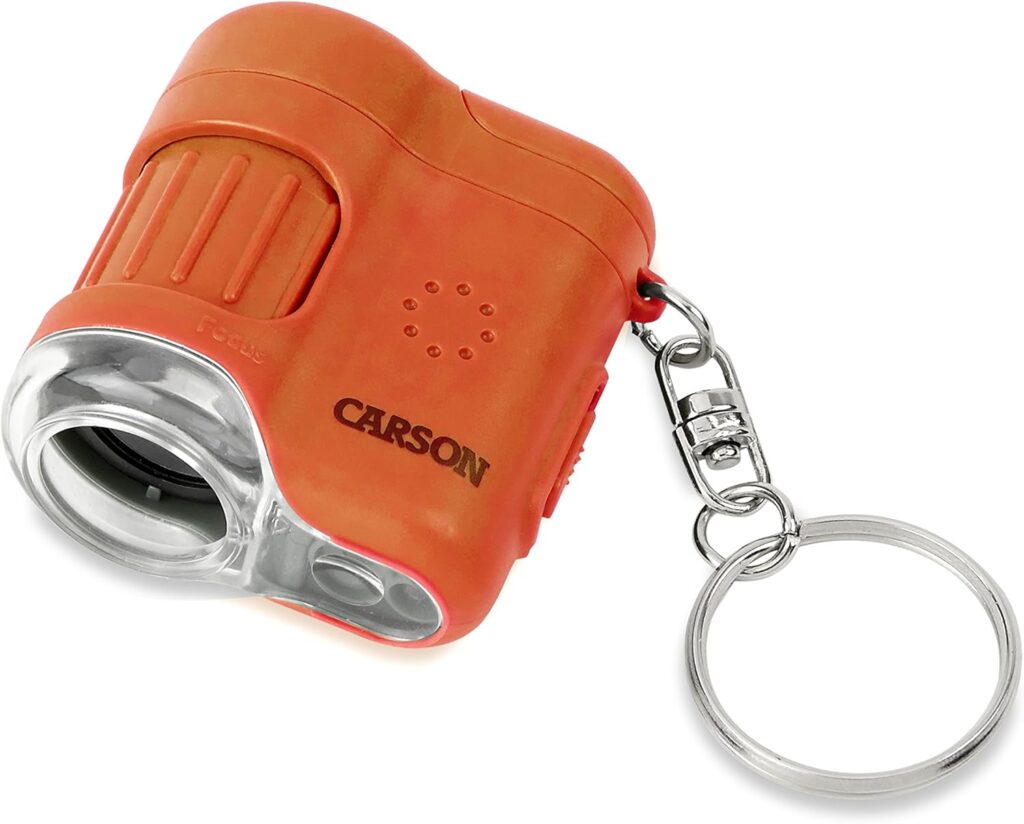 Carson MicroMini 20x LED Lighted Pocket Microscope with Built-In UV and LED Flashlight - Blue