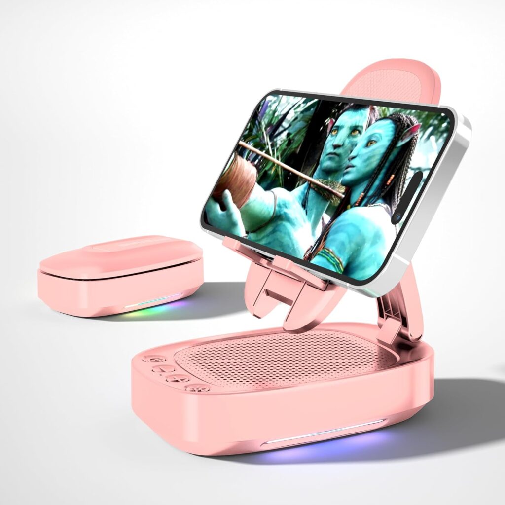 Cell Phone Stand with Wireless Bluetooth Speaker Gift for Men and Women with LED Atmosphere Light HD Surround Sound Speaker for Home,Office,Outdoor Compatible with iPhone/iPad Tablet