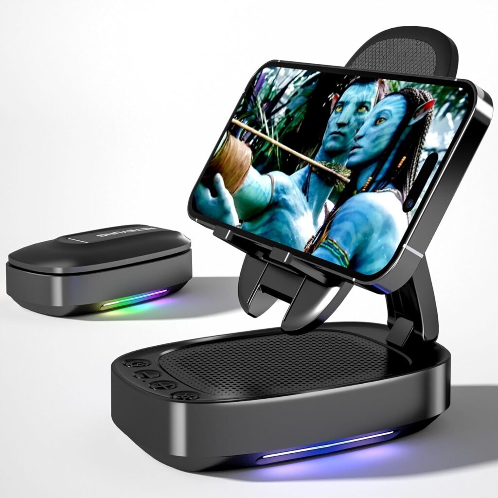 Cell Phone Stand with Wireless Bluetooth Speaker Gift for Men and Women with LED Atmosphere Light HD Surround Sound Speaker for Home,Office,Outdoor Compatible with iPhone/iPad Tablet