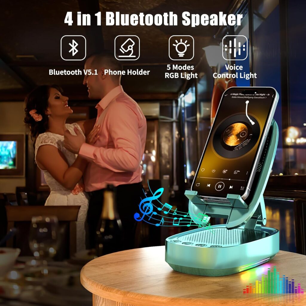 Cell Phone Stand with Wireless Bluetooth Speaker Gift for Men and Women with LED Atmosphere Light HD Surround Sound Speaker for Home,Office,Outdoor Compatible with iPhone/iPad Tablet