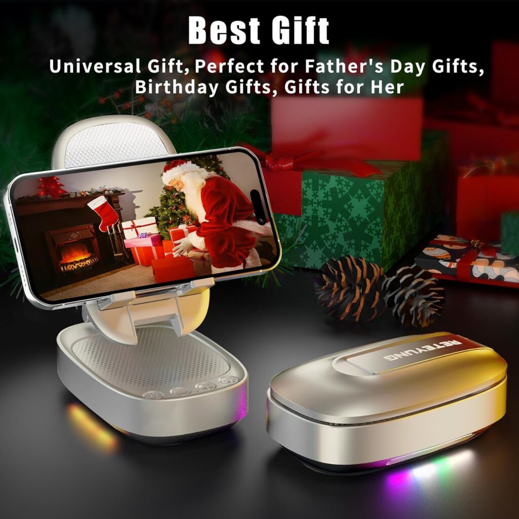 Cell Phone Stand with Wireless Bluetooth Speaker Gift for Men and Women with LED Atmosphere Light HD Surround Sound Speaker for Home,Office,Outdoor Compatible with iPhone/iPad Tablet