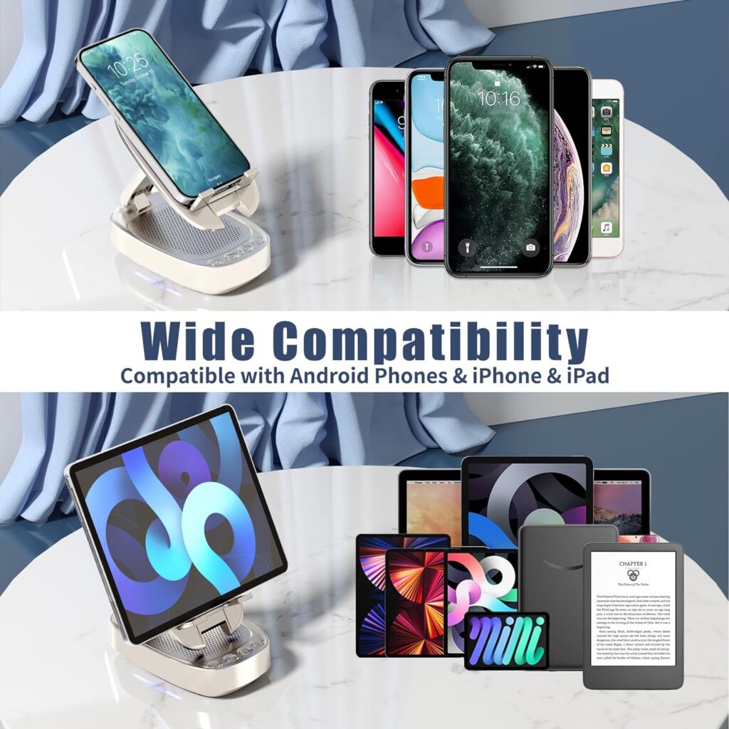 Cell Phone Stand with Wireless Bluetooth Speaker Gift for Men and Women with LED Atmosphere Light HD Surround Sound Speaker for Home,Office,Outdoor Compatible with iPhone/iPad Tablet