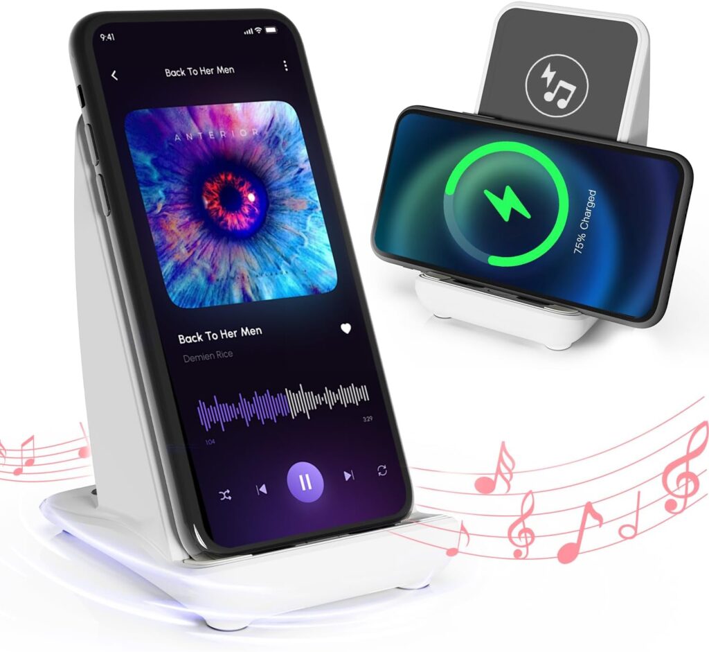 Cell Phone Stand with Wireless Bluetooth Speaker,15W Wireless Charging with Sailboat Design,Tech Unique Gift for Men WomenHim Her Dad Husband Boyfriend