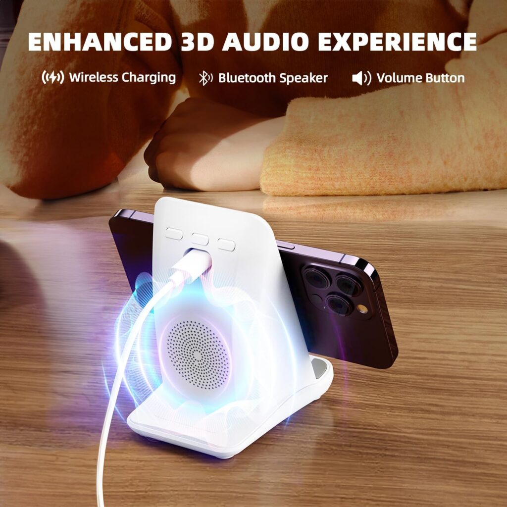 Cell Phone Stand with Wireless Bluetooth Speaker,15W Wireless Charging with Sailboat Design,Tech Unique Gift for Men WomenHim Her Dad Husband Boyfriend