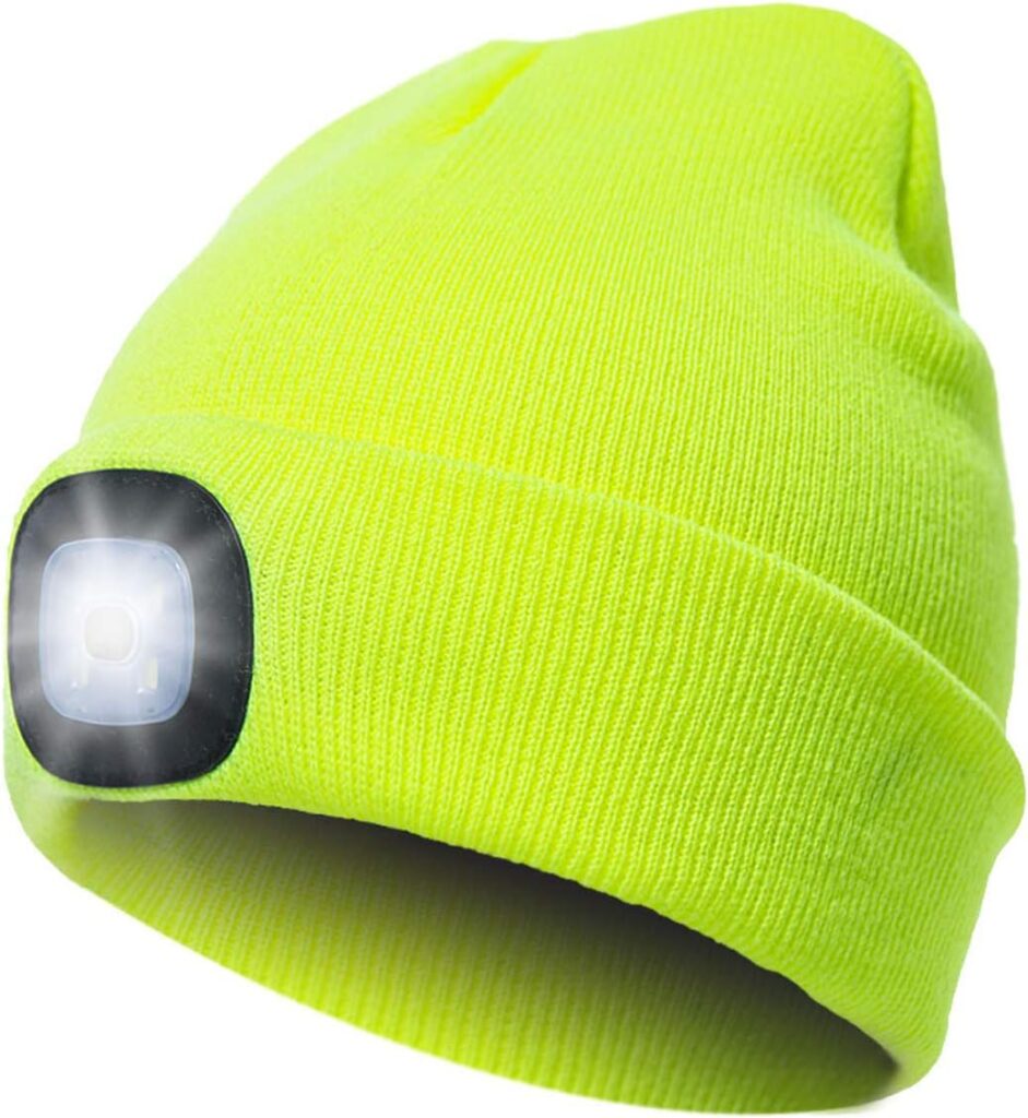 CENSGO Beanie with Light, Unisex USB Rechargeable LED Beanie Gift for Men Lighted Knitted Stocking Cap Ideal Gadgets for Men Dad Father Him (Imperial Green)