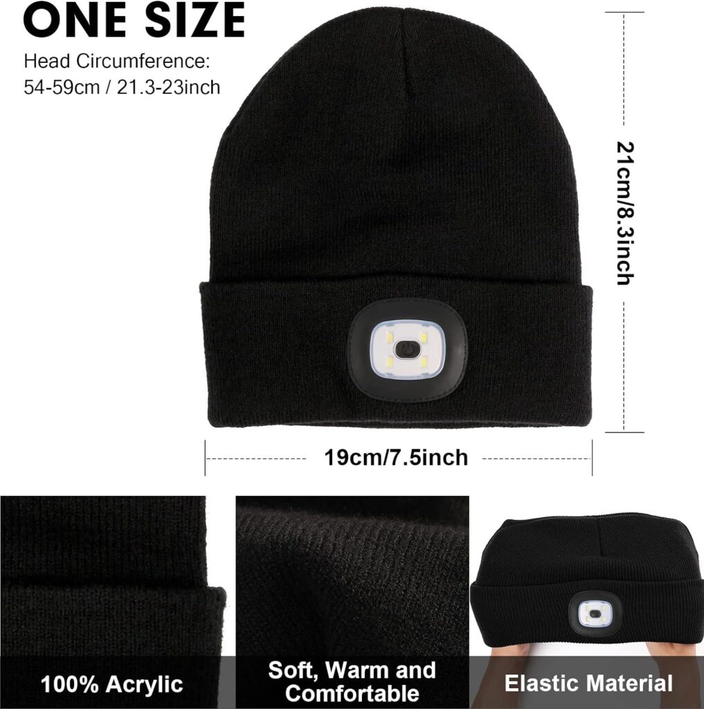 CENSGO Beanie with Light, Unisex USB Rechargeable LED Beanie Gift for Men Lighted Knitted Stocking Cap Ideal Gadgets for Men Dad Father Him (Imperial Green)