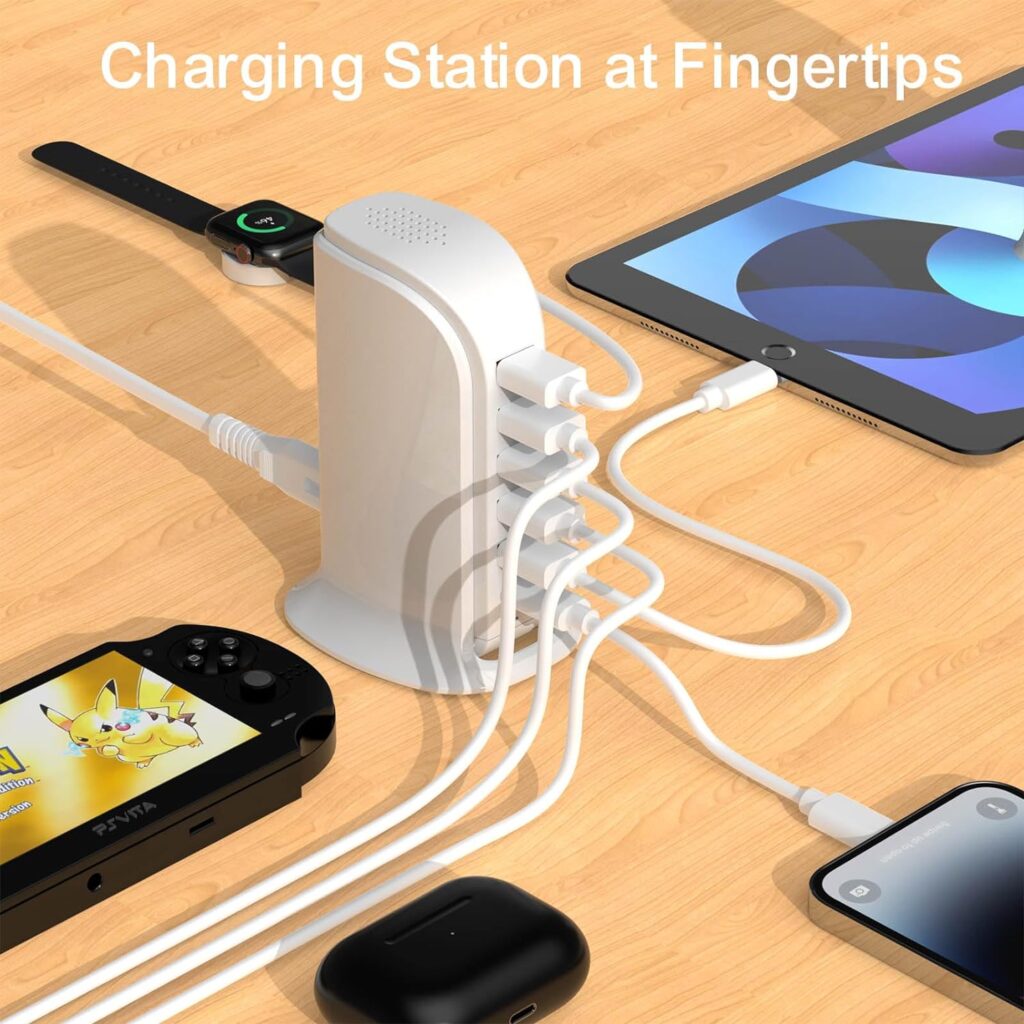 Charging Station for Multiple Devices Upoy, USB Hub with 5 USB+1 Type C Ports Total 60W, Charging Blocks Fast Charging for Apple/Samsung/Android Gadgets, Cute Home Office Desk Accessories