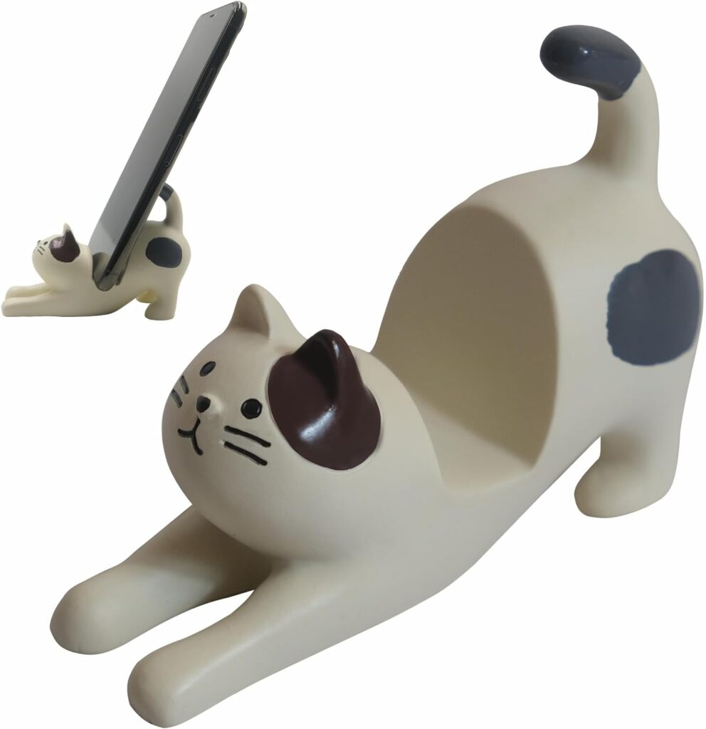 Cute Cell Phone Holder Stand for Desk, iPhone Mount for Office Tablet Accessories Gifts, Cool Desktop Decor Gadgets to Support Your Cellphone for Men Women Boys Girls - Kawaii Black Cat