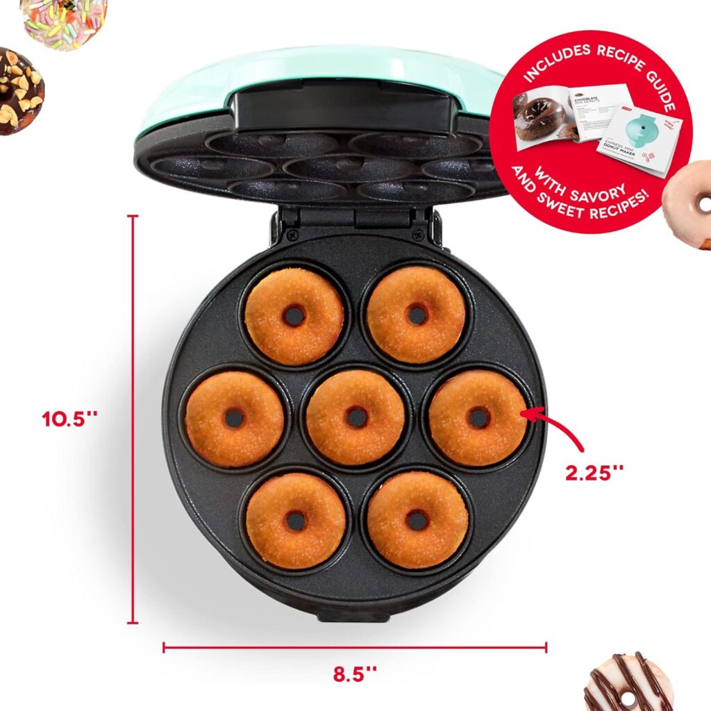 DASH Mini Donut Maker Machine for Kid-Friendly Breakfast, Snacks, Desserts  More with Non-stick Surface, Makes 7 Doughnuts - Aqua