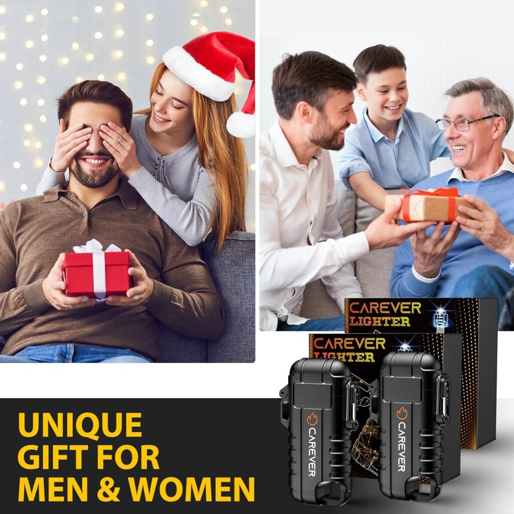 Electric Lighters Waterproof Gifts for Men: 360 Flexible USB Plasma Arc Camping Lighter - Christmas Stocking Stuffers for Adults Him Dad Husband Birthday Flameless Outdoor Grill Hunting Survival Gear