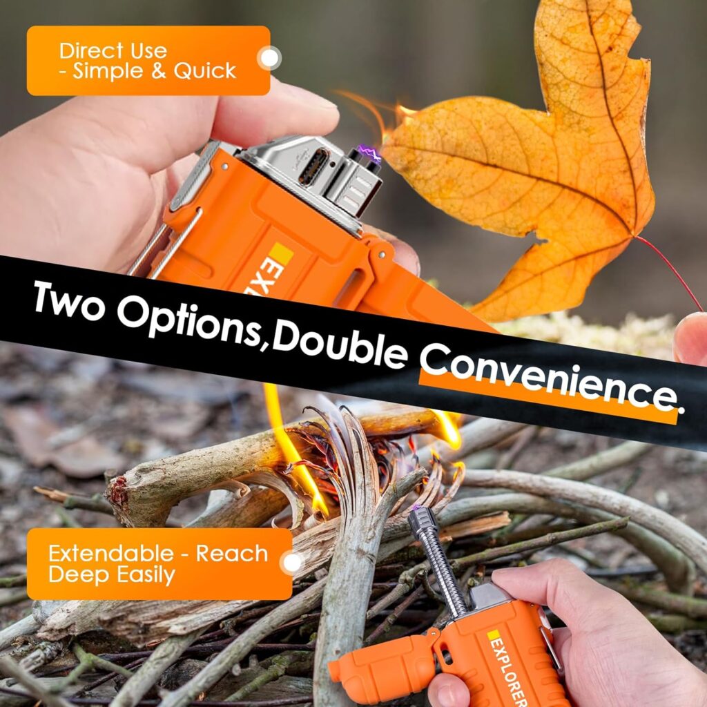 Electric Lighters Waterproof Gifts for Men: 360 Flexible USB Plasma Arc Camping Lighter - Christmas Stocking Stuffers for Adults Him Dad Husband Birthday Flameless Outdoor Grill Hunting Survival Gear