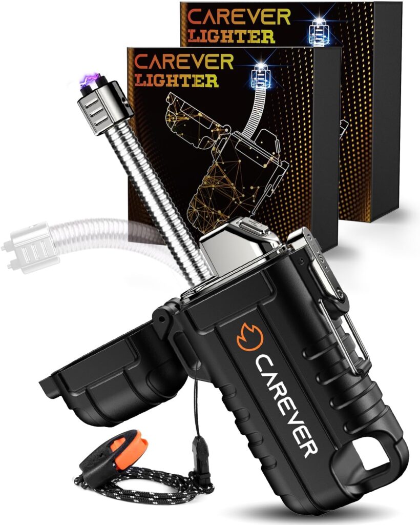 Electric Lighters Waterproof Gifts for Men: 360 Flexible USB Plasma Arc Camping Lighter - Christmas Stocking Stuffers for Adults Him Dad Husband Birthday Flameless Outdoor Grill Hunting Survival Gear