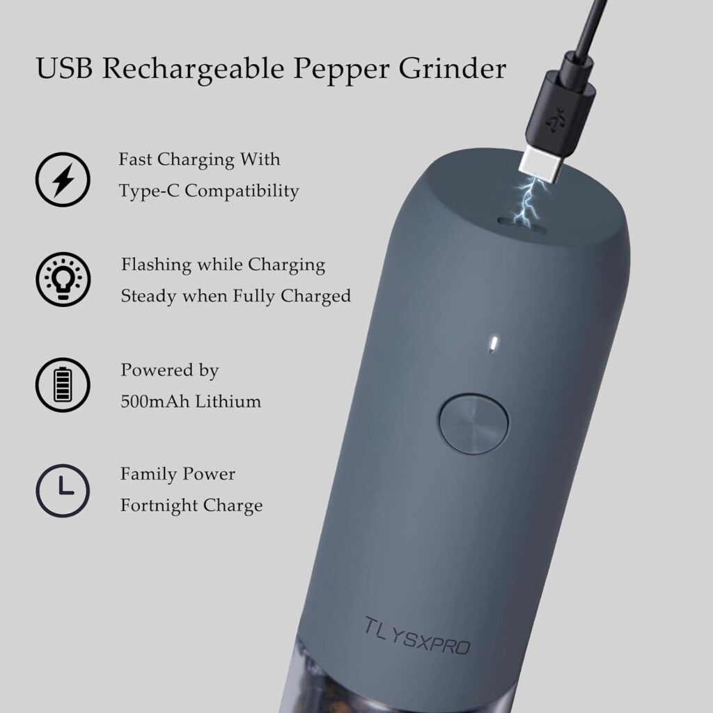Electric Salt and Pepper Grinder Set, USB Rechargeable, Automatic Salt and Pepper Mill Grinder with Adjustable Coarseness, Electric Salt Shakers, LED Light, Refillable (2 Packs, Sage)