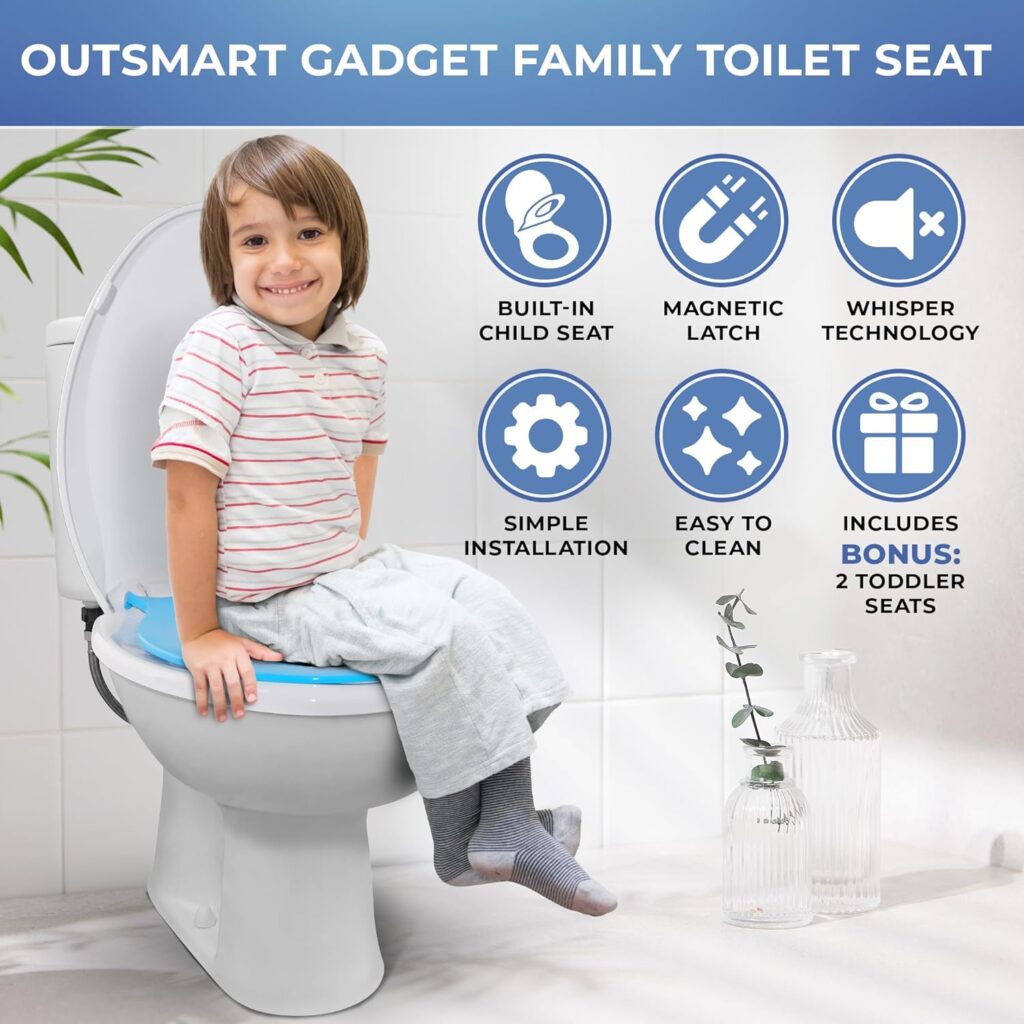 Elongated Family Toilet Seat with Built-In Toddler Potty Training Attachment and Adult Seat, 2 Extra Toddler Seats with Easy Install, All-in-One Slow Close Seat with Magnet Design