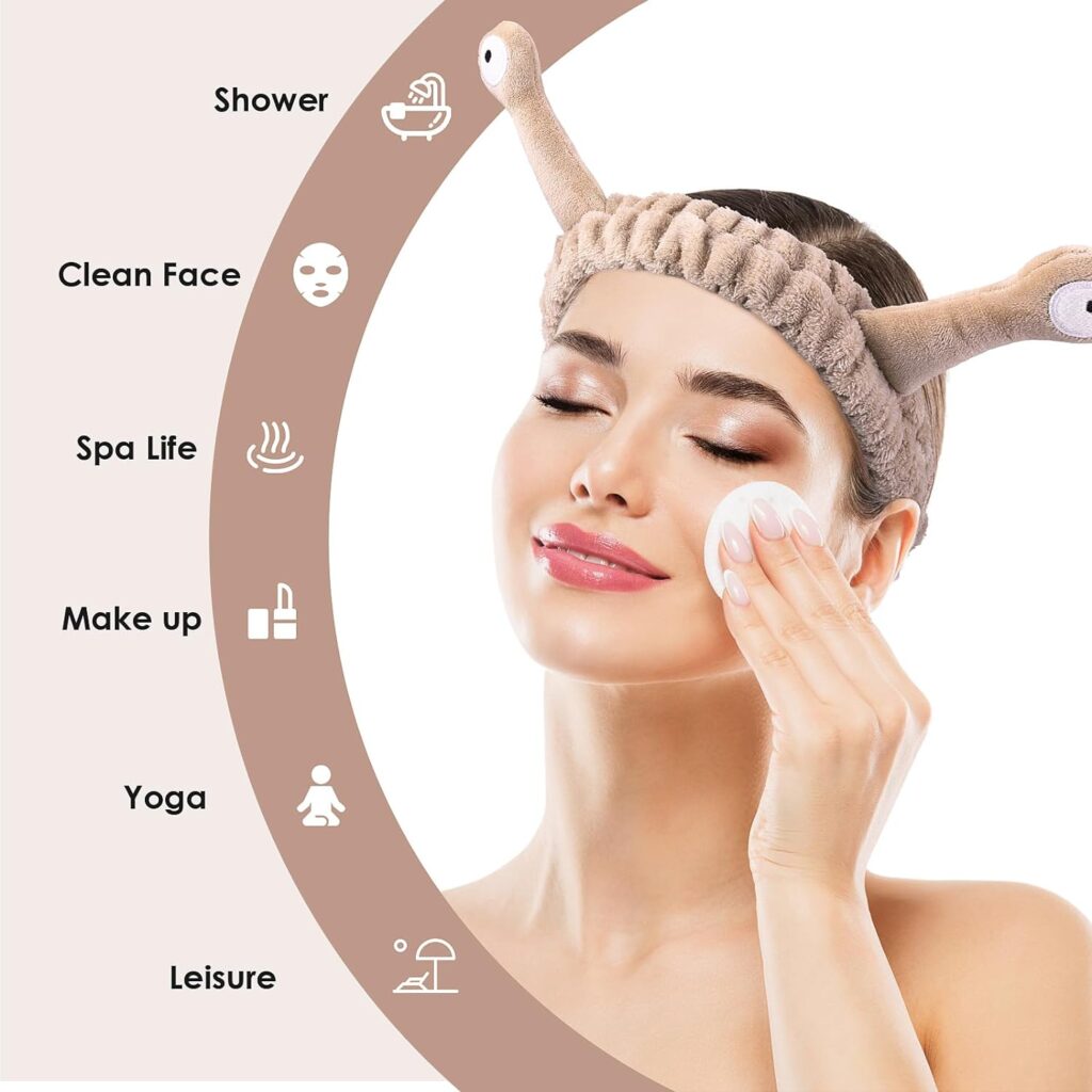 Face Wash Headband, Palm and Snail Spa Hair Bands Makeup Headbands Women Cartoon Cute Coral Fleece Elastic Headband Creative Hair Accessories for Washing Face Shower Sports Beauty Skincare