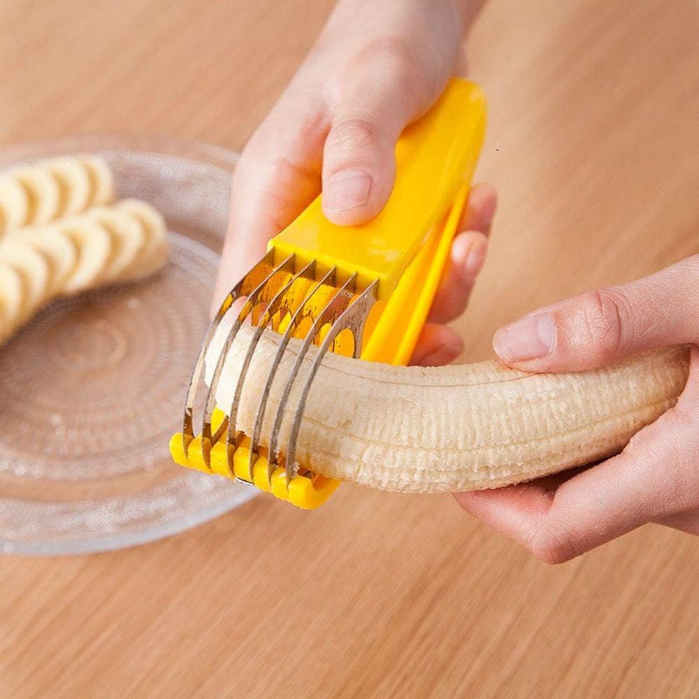 FireKylin Banana Slicer,ABS + Stainless Steel Fruit and Vegetable Salad Peeler Cutter Kitchen Tools For Banana,Strawberry,Grape（1 pcs）