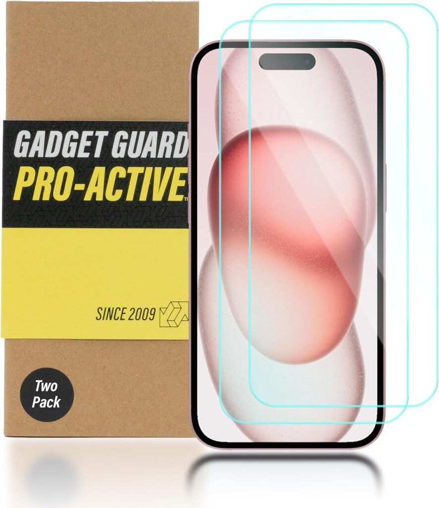 Gadget Guard Apple iPhone 15 Pro Max Compatible Screen Protectors Pro-Active, 2 Pack - Easy-Align Installation Tool Included