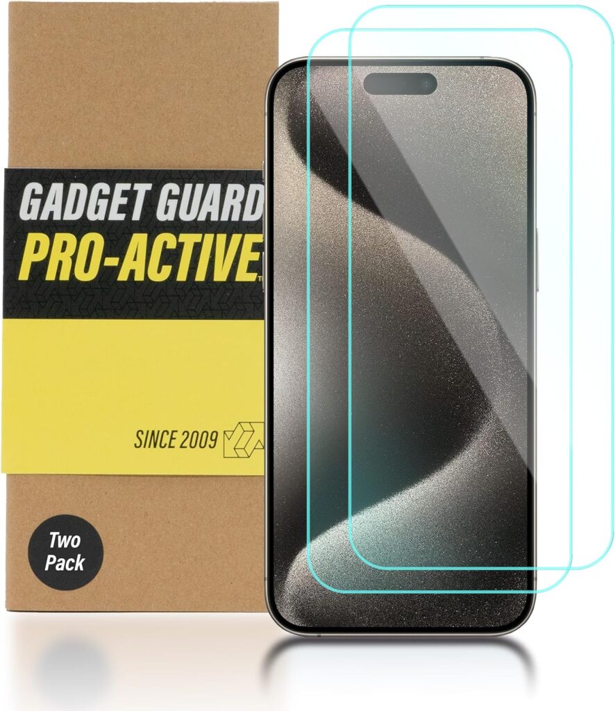 Gadget Guard Apple iPhone 15 Pro Max Compatible Screen Protectors Pro-Active, 2 Pack - Easy-Align Installation Tool Included