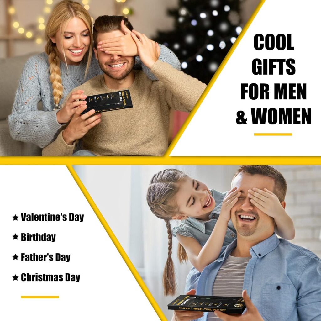 Gifts for Men, 9 in 1 Multitool Pen Set, Cool Gadgets for Men Dad Him Boyfriend Husband Fathers Day Birthday Gifts, Tool Pen with Led Light, Stylus, Screwdriver, Bottle Opener, Ruler, Level(Black)