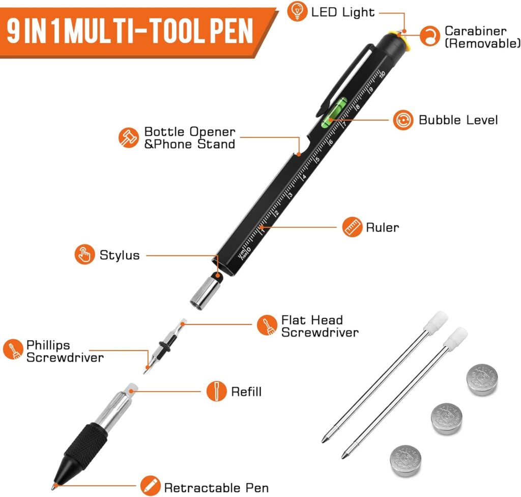 Gifts for Men, Fathers Day Dad Gifts from Daughter Son, 9 in 1 Multitool Pen, Cool Tools Gadgets for Men, Birthday Father’s Day Gift for Dad Grandpa Husband Him, Christmas Stocking Stuffers for Adults