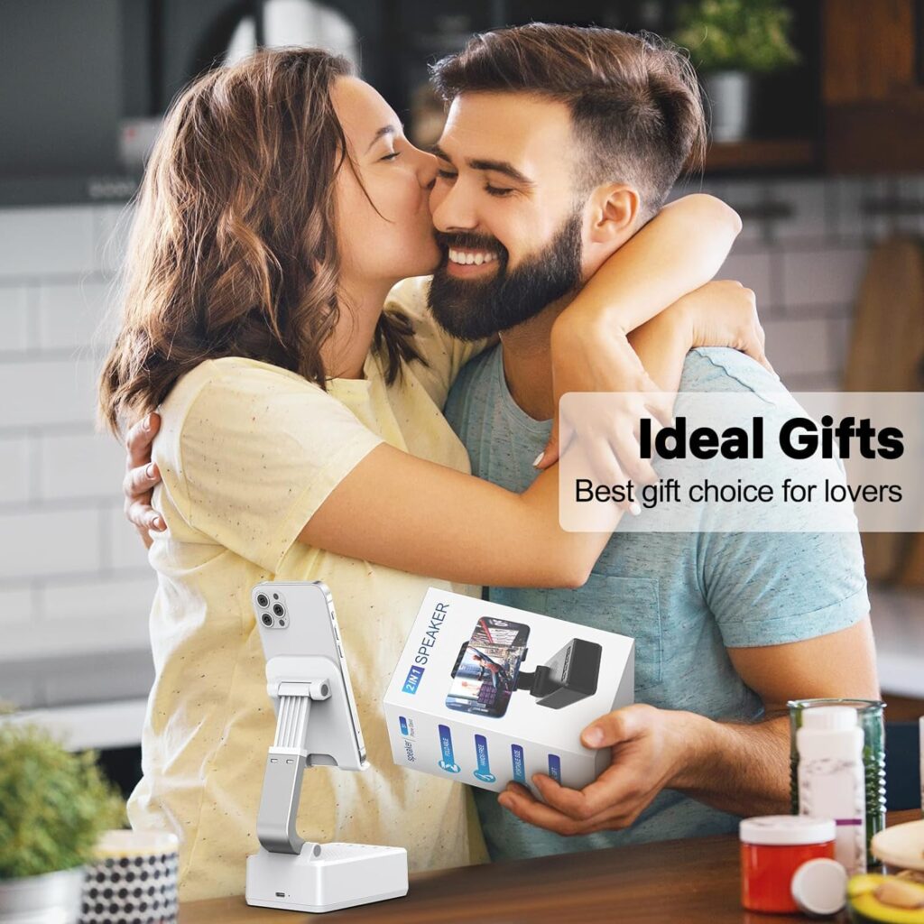Gifts for Men Women, LENRUE Cell Phone Stand with Wireless Bluetooth Speakers, Flexible Comfort View, Loud Clear Sound, Birthday Gifts for Women Men Everyone, Tech Gadgets for Phones