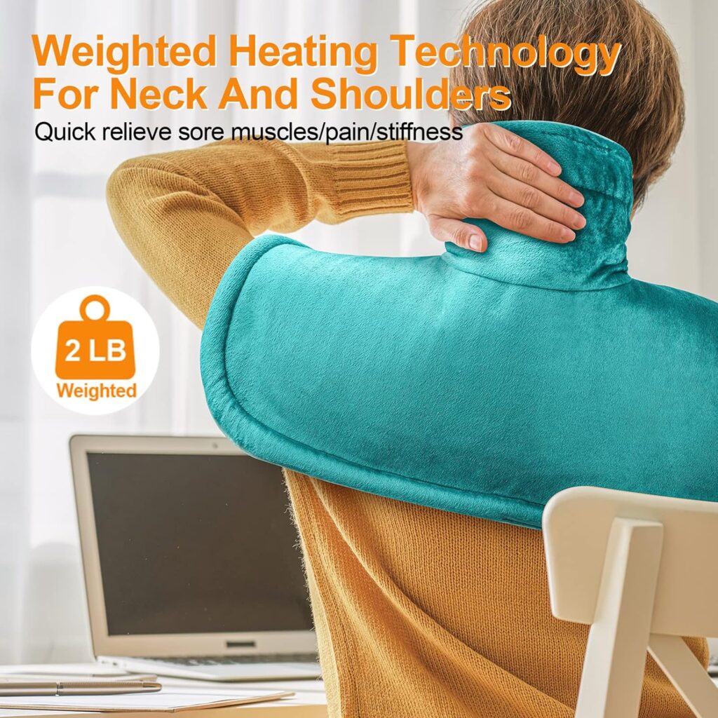 Heating Pad for Neck and Shoulders, 2lb Weighted Neck Heating Pad for Back Pain Relief, 6 Heat Settings 4 Auto-Off, Gifts for Women Men Mom for Christmas, Birthday, Mothers Day,17x23 Blue