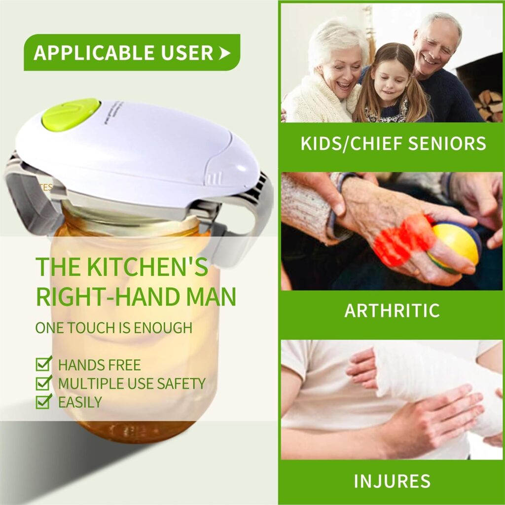 Higher Torque and Automatic Electric Jar Opener,One Touch Jar Opener for Arthritis,Weak Hands and Seniors,Convenient and Useful Kitchen Gadgets,Gifts for Seniors