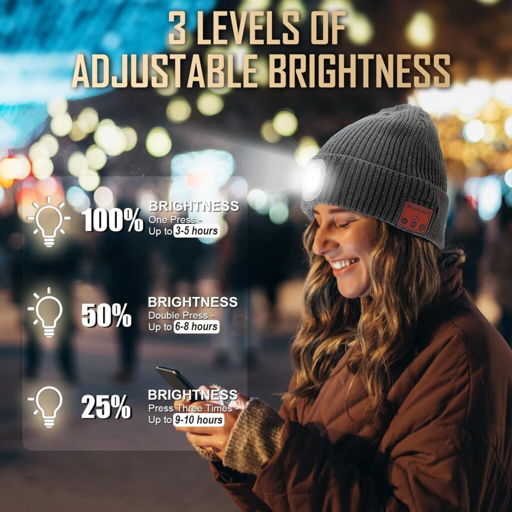 Hinshark Gifts for Men, LED Bluetooth Beanie Hat, Birthday Gifts for Him, Men, Dad, Women, Tools Cool Gadgets for Men Grey